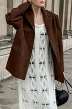 Chouyatou Women's Faux Suede Blazer Jacket Notched Lapel Single Breasted Faux Suede Leather Suit Jacket