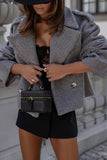 Chouyatou Women Crop Pea Coat Wool Blend Office Work Lapel Collar Short Winter Jacket Trench Coat