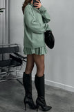 Chouyatou Women's 2 Piece Sweater Skirt Sets Turtleneck Pullover Tops Mini Pleated Skirt Two Piece Knitted Outfits