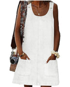 Chouyatou Women's Vintage Distressed Sleeveless Baggy Loose Denim Mini Dress with Pocket
