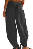 Chouyatou Women Tapered Wide Leg Lounge Pants Summer Harem Pants Elastic Waist Slacks Beach Baggy Pants Pockets