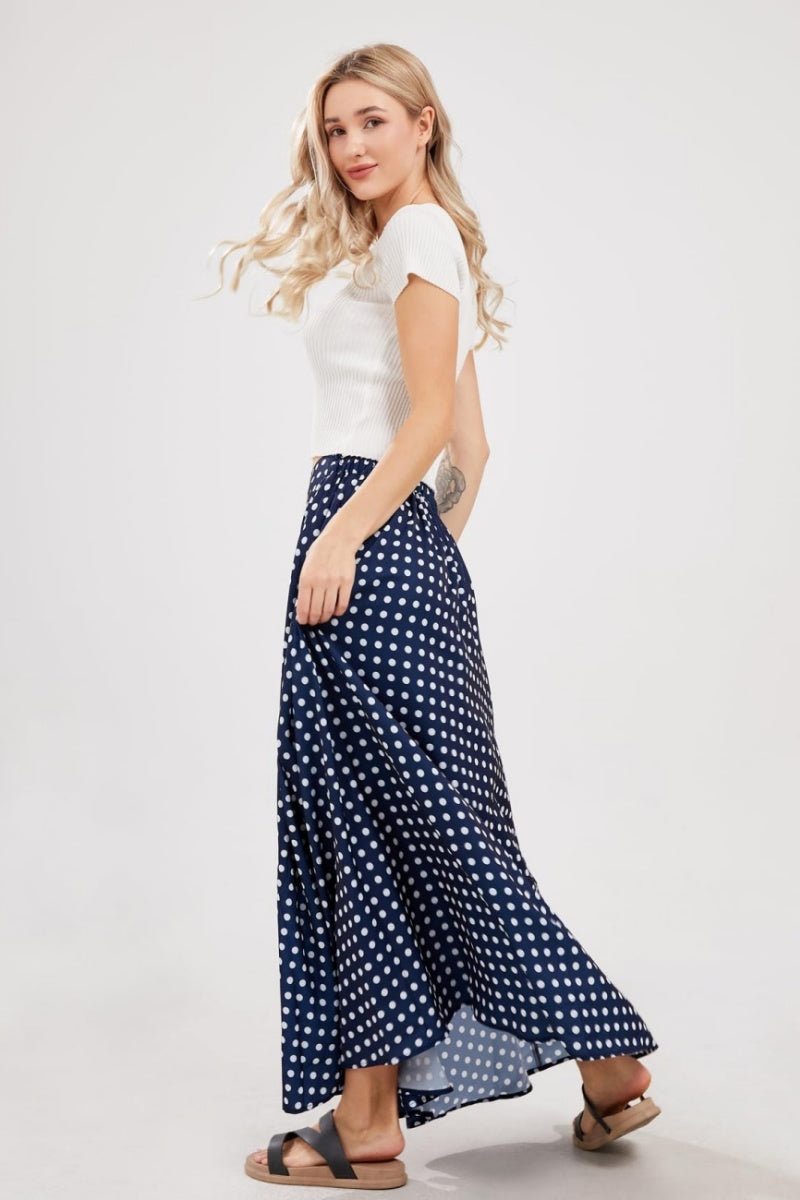 Chouyatou Women's Elegant High Waisted Polka Dot A Line Pleated Swing Bohemian Maxi Skirt
