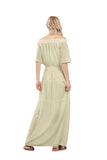 Chouyatou Women's Summer Off Shoulder Ruffle Cotton Dress Short Sleeve Mid Rise Beach Boho Long Maxi Dress