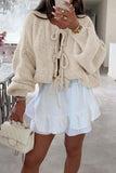 Chouyatou Women's Cute Bow Knot Cardigan Fall Casual Oversized Ribbed Knit Sweater Cardigan Tops