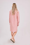 Chouyatou Women's Casual Loose Long Sleeve Striped Button Down Mini Shirts Dress with Pocket