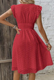 Chouyatou Women's 2024 Eyelet Lace Embroidery Smocked Waist Party Dress Sexy Flutter Sleeve A Line Midi Long Sun Dress