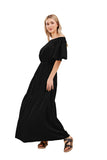 Chouyatou Women's Summer Off Shoulder Ruffle Cotton Dress Short Sleeve Mid Rise Beach Boho Long Maxi Dress