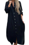 Chouyatou Summer Dresses for Women 2025 Casual Loose Split Long Sleeve Button Down Maxi Shirt Dress