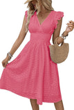 Chouyatou Women's 2024 Eyelet Lace Embroidery Smocked Waist Party Dress Sexy Flutter Sleeve A Line Midi Long Sun Dress