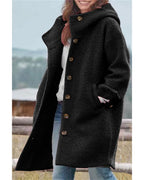 Chouyatou Women's Winter Single Breasted Long Wool Coat with Hood Casual Wool Blend Trench Coat Jacket