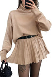 Chouyatou Women's 2 Piece Sweater Skirt Sets Turtleneck Pullover Tops Mini Pleated Skirt Two Piece Knitted Outfits