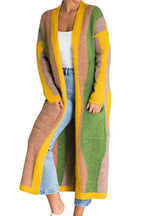 Chouyatou Women's Fall Open Front Color Block Long Cardigan Sweater Coat Casual Vertical Striped Coatigan