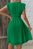 Chouyatou Women's 2024 Eyelet Lace Embroidery Smocked Waist Party Dress Sexy Flutter Sleeve A Line Midi Long Sun Dress