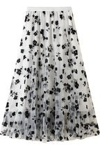 Chouyatou Women's Elastic High Waist Tulle Ruffle Pleated A-Line Swing Midi Skirt