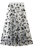 Chouyatou Women's Elastic High Waist Tulle Ruffle Pleated A-Line Swing Midi Skirt