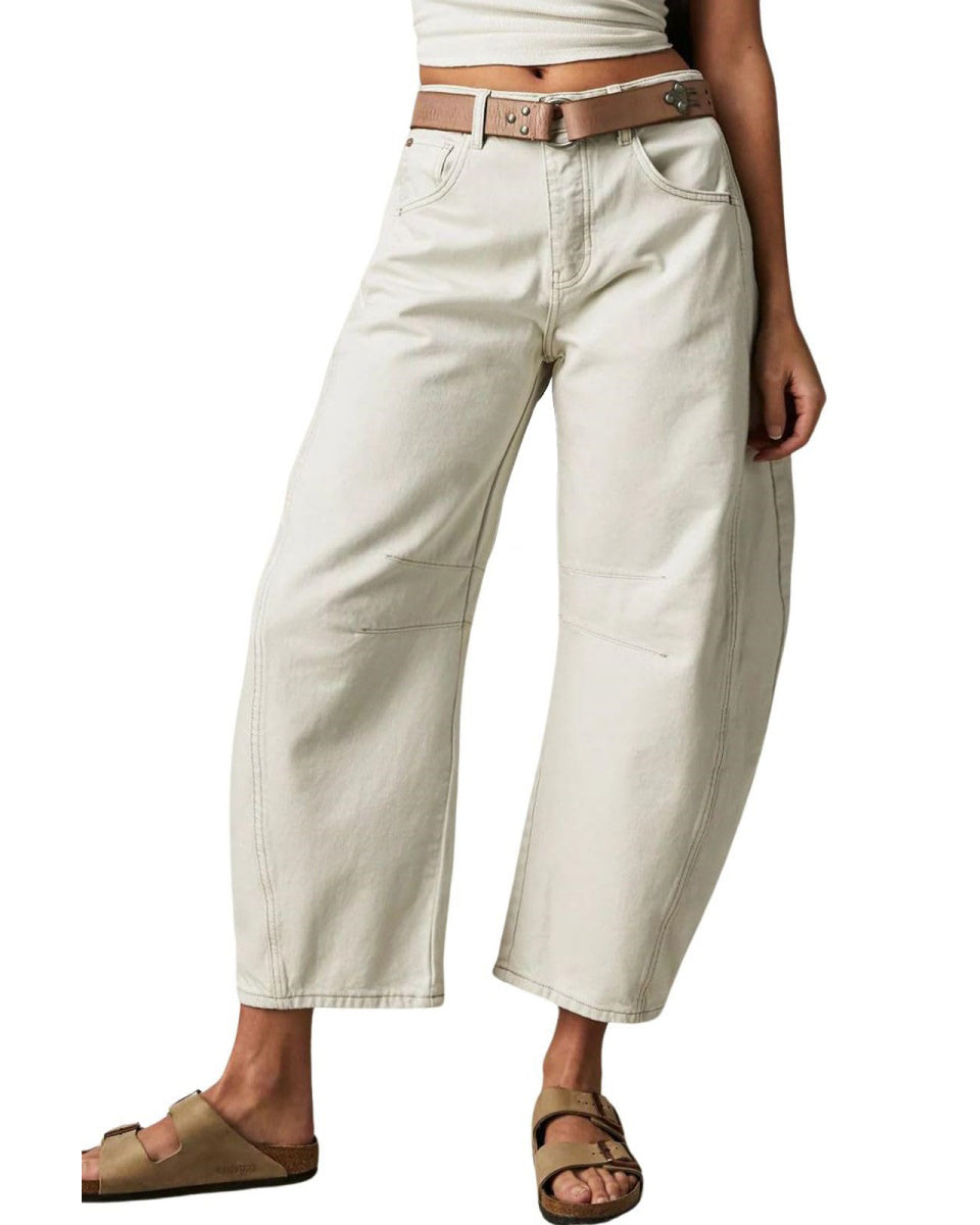 Chouyatou Barrel Jeans Women Wide Leg Cropped Jeans Y2k Mid Rise Baggy Jeans Boyfriend Denim Pants Harem Pants