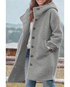 Chouyatou Women's Winter Single Breasted Long Wool Coat with Hood Casual Wool Blend Trench Coat Jacket