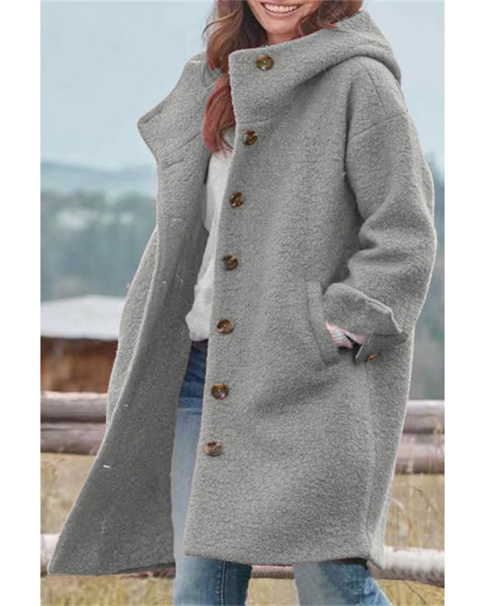 Chouyatou Women's Winter Single Breasted Long Wool Coat with Hood Casual Wool Blend Trench Coat Jacket
