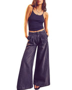 Chouyatou Women's Boyfriend Denim Cargo Pants Y2K Baggy Wide Leg Casual Dressy Jeans Culottes