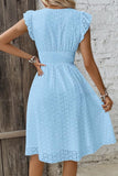 Chouyatou Women's 2024 Eyelet Lace Embroidery Smocked Waist Party Dress Sexy Flutter Sleeve A Line Midi Long Sun Dress