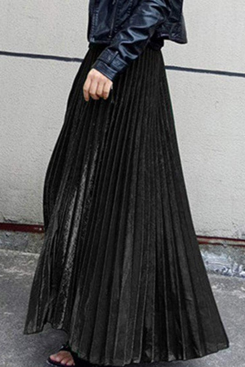 Chouyatou Women's Fall Winter High Wasit Ankle Length Velvet Maxi Long Pleated Skirt