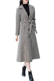Chouyatou Women's Houndstooth Trench Coat Winter Single Breasted Quilt-Lined Long Coat