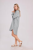 Chouyatou Women's Casual Loose Long Sleeve Striped Button Down Mini Shirts Dress with Pocket