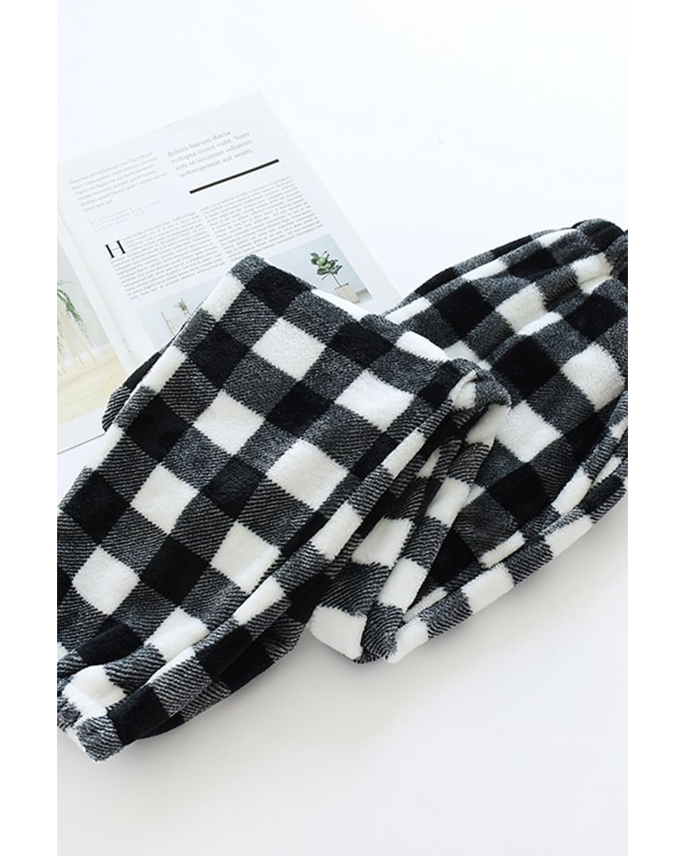 Chouyatou Womens Plaid Fluffy Pajama Pants Fuzzy Fleece Cozy Lounge Pants with Pockets Winter Warm Pj Bottoms