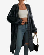 Chouyatou Women's Color Block Striped Fuzzy Long Cardigan Sweaters Open Front Diagonal Stripe Knit Cardigan Jacket Coat