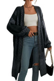Chouyatou Women's Color Block Striped Fuzzy Long Cardigan Sweaters Open Front Diagonal Stripe Knit Cardigan Jacket Coat