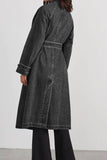 Chouyatou Women's Casual Double Breasted Long Denim Trench Coat Jean Jacket Trenchcoat with Belt Duster Coat