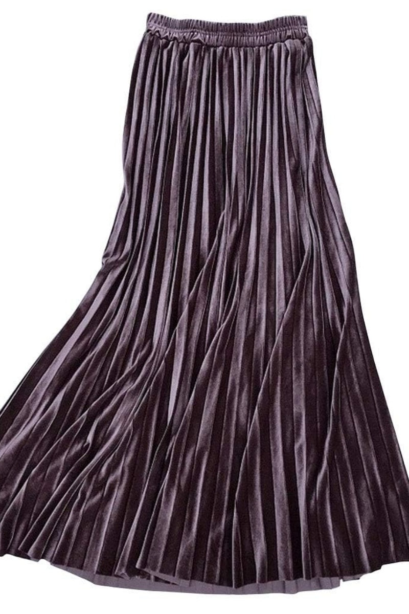Chouyatou Women's Fall Winter High Wasit Ankle Length Velvet Maxi Long Pleated Skirt