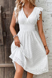 Chouyatou Women's 2024 Eyelet Lace Embroidery Smocked Waist Party Dress Sexy Flutter Sleeve A Line Midi Long Sun Dress