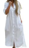 Chouyatou Summer Dresses for Women 2025 Casual Loose Split Long Sleeve Button Down Maxi Shirt Dress