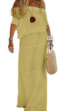 Chouyatou Women's Summer Off Shoulder Ruffle Cotton Dress Short Sleeve Mid Rise Beach Boho Long Maxi Dress