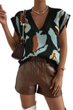 Chouyatou Women's Color Block Floral Print Sleeveless Sweater Vest Vintage Contrast Trim Vest Tank Tops