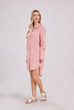 Chouyatou Women's Casual Loose Long Sleeve Striped Button Down Mini Shirts Dress with Pocket