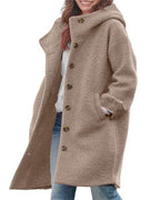 Chouyatou Women's Winter Single Breasted Long Wool Coat with Hood Casual Wool Blend Trench Coat Jacket