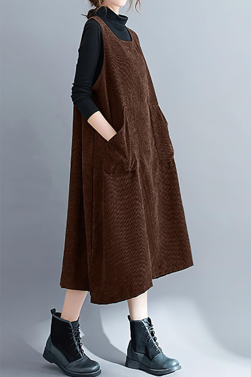 Chouyatou Women Fall Winter Sleeveless Corduroy Overall Dress Jumper M CHOUYATOU Chouyatou Women Fall Winter Sleeveless Corduroy Overall Dress Jumper M CHOUYATOU