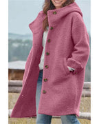 Chouyatou Women's Winter Single Breasted Long Wool Coat with Hood Casual Wool Blend Trench Coat Jacket