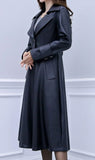 Chouyatou Women's Elegant Lapel Collar 2 Button Fit-Flare Pu Leather Long Trench Coat