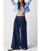 Chouyatou Women's Boyfriend Denim Cargo Pants Y2K Baggy Wide Leg Casual Dressy Jeans Culottes