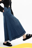 Chouyatou Women's Back Elastic High Waist A-Line Maxi Long Denim Jean Skirt