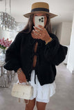 Chouyatou Women's Cute Bow Knot Cardigan Fall Casual Oversized Ribbed Knit Sweater Cardigan Tops