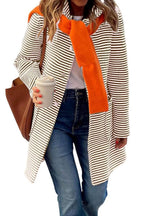 Chouyatou Women's Color Block Striped Hooded Cardigan Sweaters Button Down Long Coatigan Jackets with Pockets