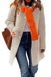 Chouyatou Women's Color Block Striped Hooded Cardigan Sweaters Button Down Long Coatigan Jackets with Pockets