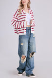 Chouyatou Women's Button Down Striped Cardigan Sweater Polo Collar Open Front Knit Jacket 2024 Fall Outfits