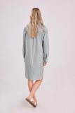 Chouyatou Women's Casual Loose Long Sleeve Striped Button Down Mini Shirts Dress with Pocket