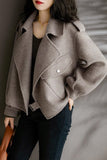 Chouyatou Women Cropped Wool Coats Notched Lapel Pea Coat Open Front Trench Overcoat Jackets with Pockets