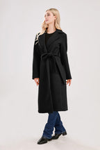 Chouyatou Womens Long Wool Pea Coats Notched Collar Open Front Woolen Blend Trench Coat with Belt